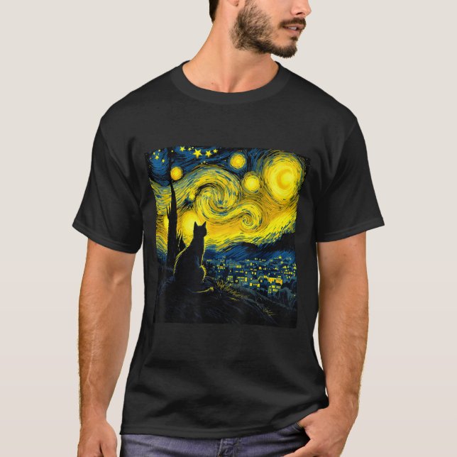 T-shirt Black Cat Funny Cat Lover Mom Daddy Starry Night V (Devant)