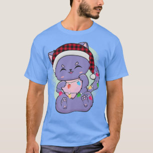 T-shirt Black Cat Kitten Anime Chibi Neko Cute Christmas