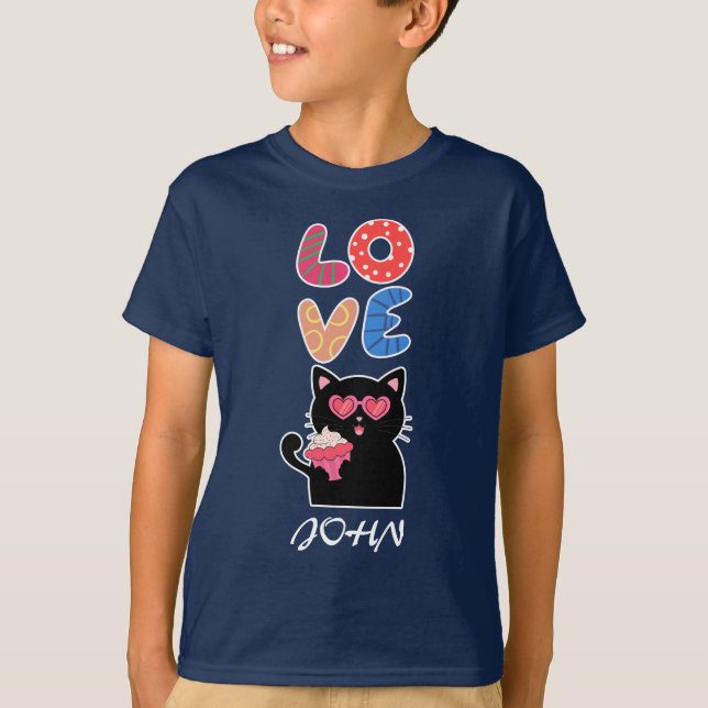T-shirt Black Cat, Love, Valentine's Day (Devant)