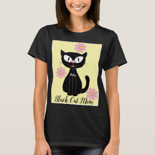 T-shirt Black Cat Maman avec Jolie Fleurs Roses Amoureux d
