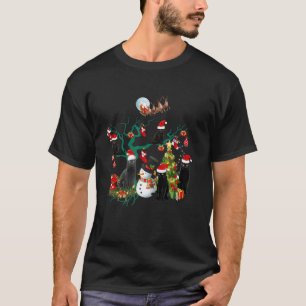 T-shirt Black Cat Noël Arbre Lumières Chats de Noël