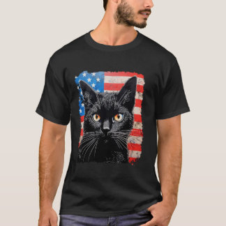 T-shirt Black Cat Patriotique USA Long Manche