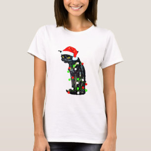 T-shirt Black Cat Père Noël Noël Funny Meowy Noël