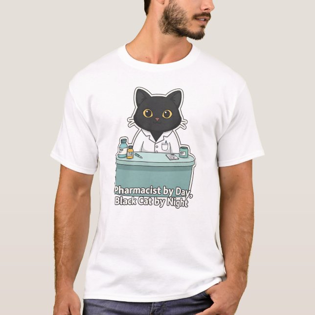 T-shirt Black Cat Pharmacist Pharmacy Quote Illustration (Devant)