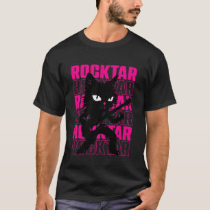 T-shirt Black Cat Rockstar - Chat Guitariste Drôle Guitare