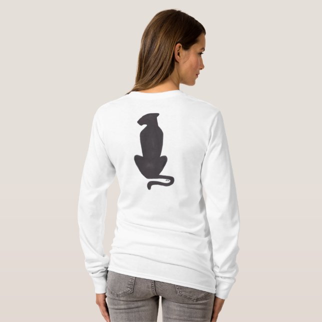 T-shirt Black Cat Silhouette femme blanc à manches longues (Dos entier)