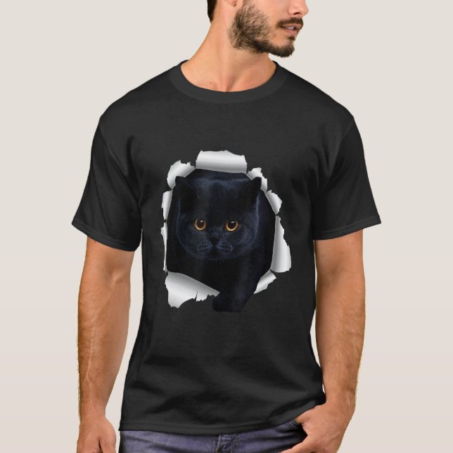 T-shirt Black Cat Torn Cloth (Devant)