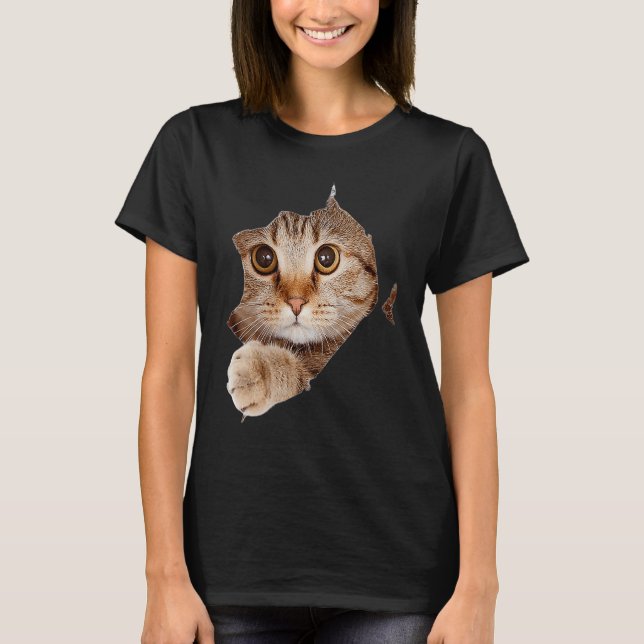 T-shirt Black Cat Torn Cloth Cat  Cat Mom Kitten (Devant)