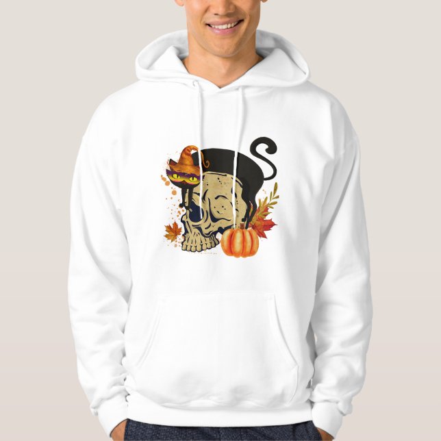 T - Shirt Black Cat und menschliches Skelett Hallo (Vorderseite)