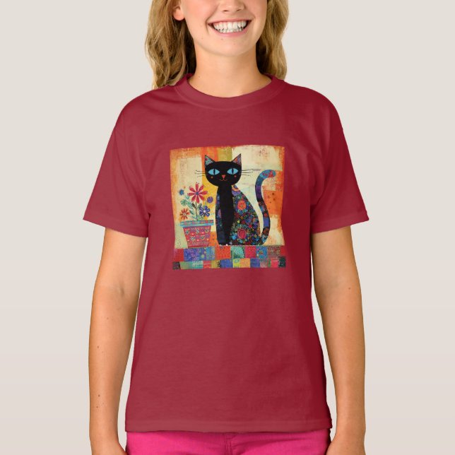 T-shirt Black Cat Whimsical Artwork (Devant)