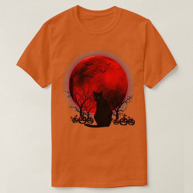 T-shirt Black Cats Moon Citrouille drôle Halloween Horreur (Design devant)