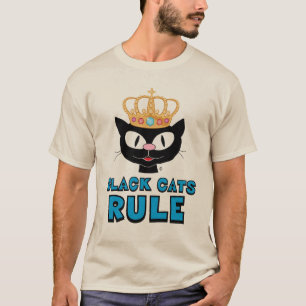 T-shirt Black Cats Règle Cat Face avec couronne bijouée
