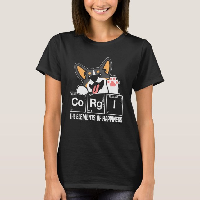 T-shirt Black Corgi Periodic Table Chemistry Science Teach (Devant)