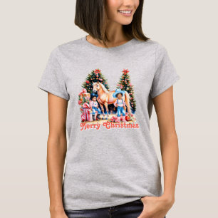 T-shirt Black Cowgirl Winter Scène Cheval Joyeux Noël