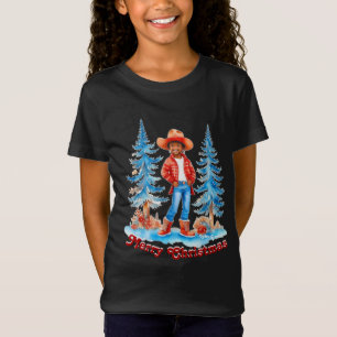 T-Shirt Black Cowgirl Winter Scène Joyeux Noël
