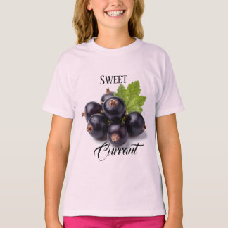 T-shirt Black Currants With Water Drops & Green Leaf