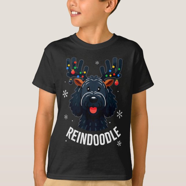 T-shirt Black Doodle Dog Reindoodle Reindeer Doodle Christ (Devant)