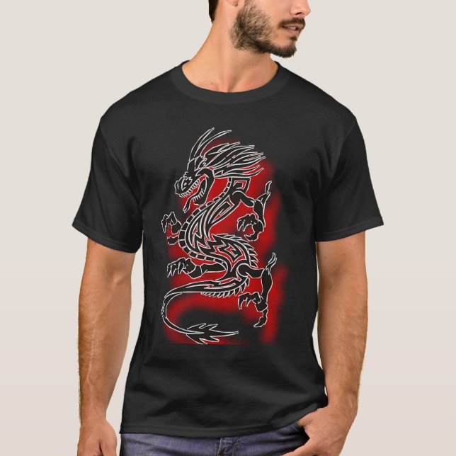 T-shirt Black dragon tattoo with red shadow (Devant)