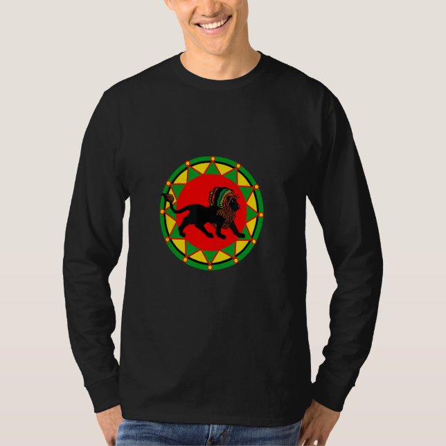 T-shirt Black Dreadlock Rasta Reggae Lion Design (Devant)