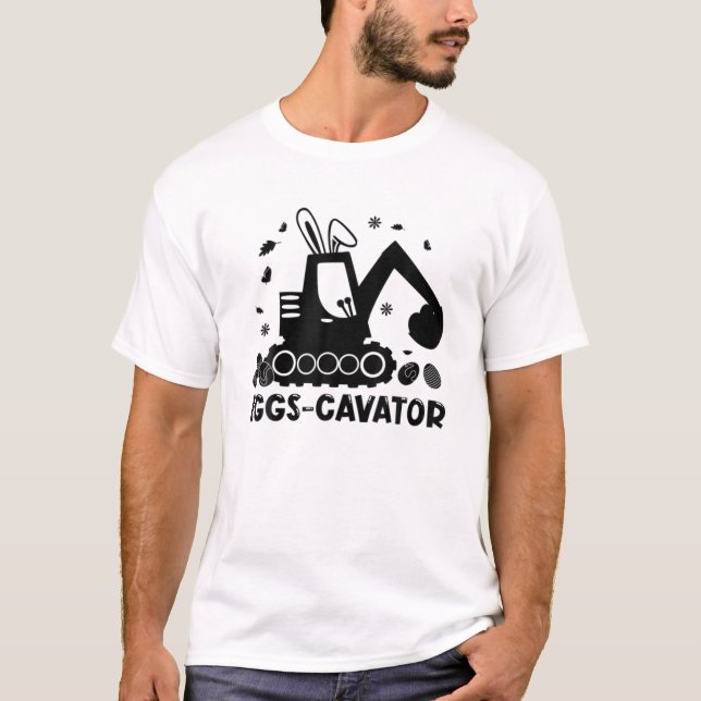 T-shirt Black Eggs-Cavator Bunny Tractor Eggs Happy Easter (Devant)