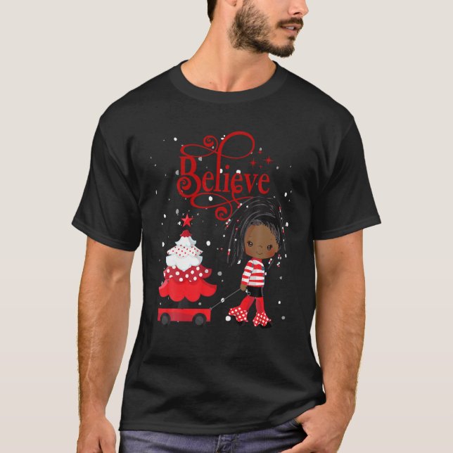 T-shirt Black Girl Père Noël Holiday African American Chri (Devant)