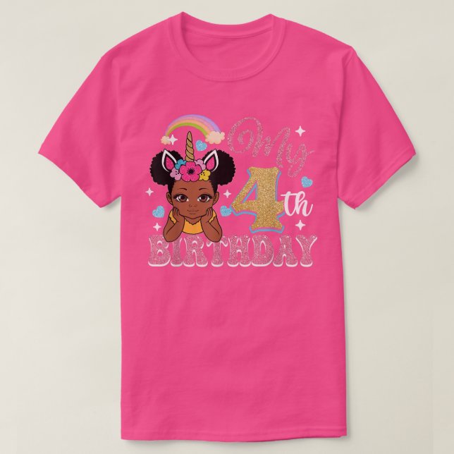 T-shirt Black Girl Princess My 4th Birthday Girls Kids Bir (Design devant)