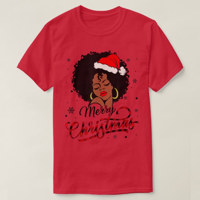 T-shirt Black Girl Santa Hat Afro Joyeux pull de Noël (Design devant)