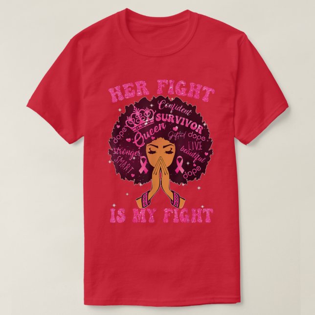T-shirt Black Girls Women Son Combat Est Mon Combat Breast (Design devant)