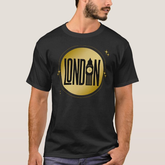 T-shirt Black & Gold London Skyline Retro City Pride (Devant)