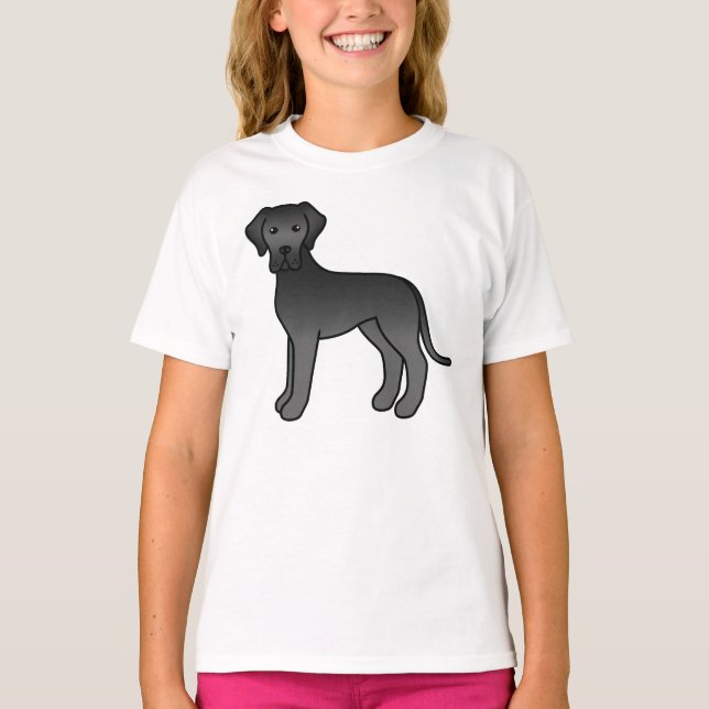T-shirt Black Great Dane mignon chien de dessin (Devant)