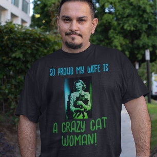 T-shirt Black Green Blue Mens Personnalisé Crazy Cat Femme