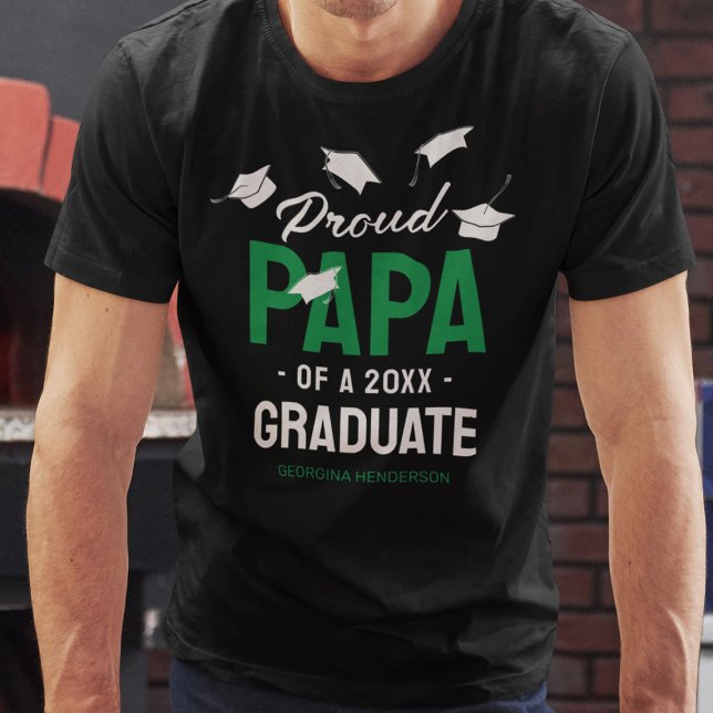 T-shirt Black Green Proud Papa 2025 Diplômé (Créateur téléchargé)