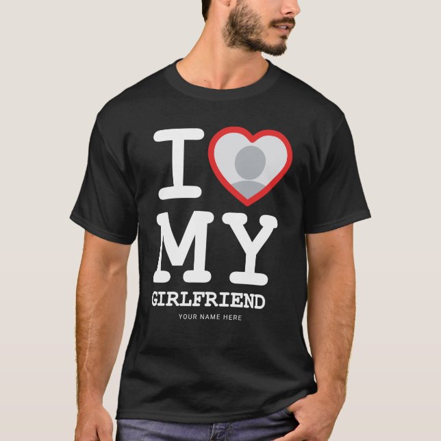 T-shirt Black I Love My Girlfriend Photo Text (Devant)