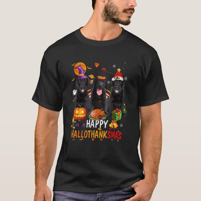 T-shirt Black Lab Dog Halloween Joyeux Noël Joyeux Hall (Devant)