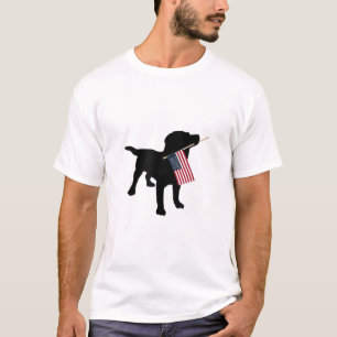 T-shirt Black Lab Dog Holding Juillet 4 Patriotic USA Drap