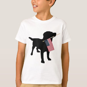 T-shirt Black Lab Dog Holding Juillet 4 Patriotic USA Drap