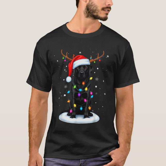 T-shirt Black Lab Labrador Christmas Dog Reindeer Lights P (Devant)