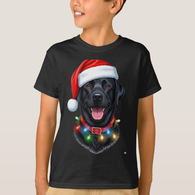 T-shirt Black Lab Labrador Christmas Dog Santa Hat Light P (Devant)