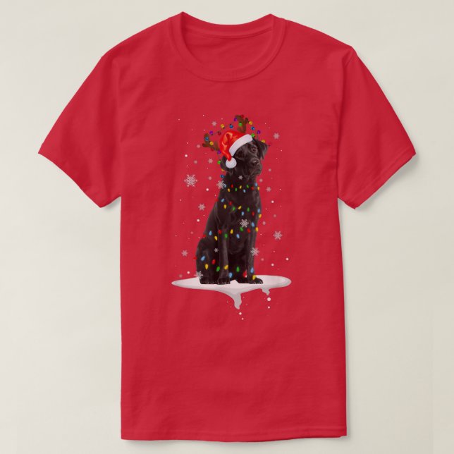 T-shirt Black Lab Labrador Christmas Tree Light Pyjama Chi (Design devant)