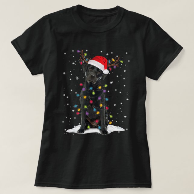 T-shirt Black Lab Labrador Noël Santa Hat Light Funny (Design devant)