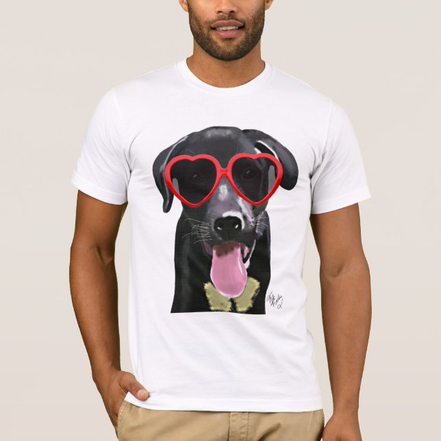 T-shirt Black Labrador Avec Lunettes de soleil Coeur (Devant)