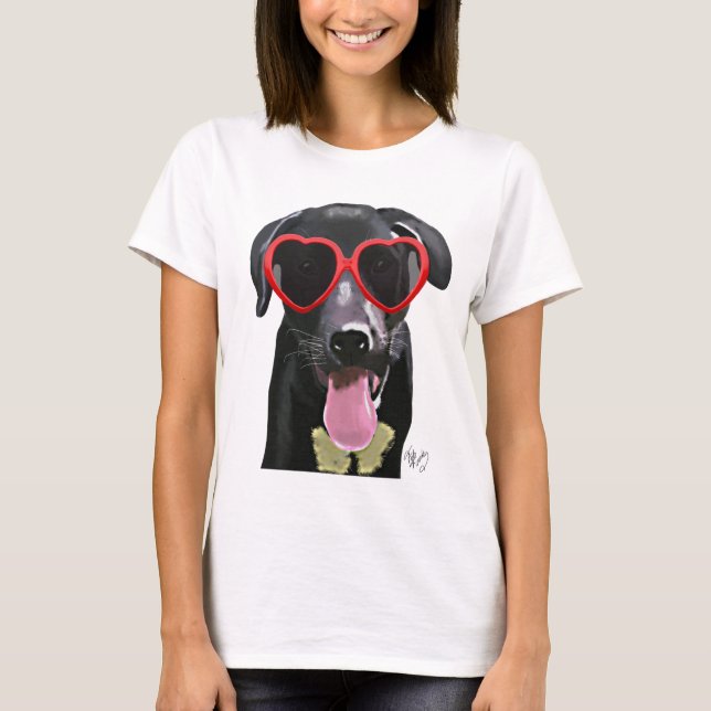 T-shirt Black Labrador Avec Lunettes de soleil Coeur (Devant)