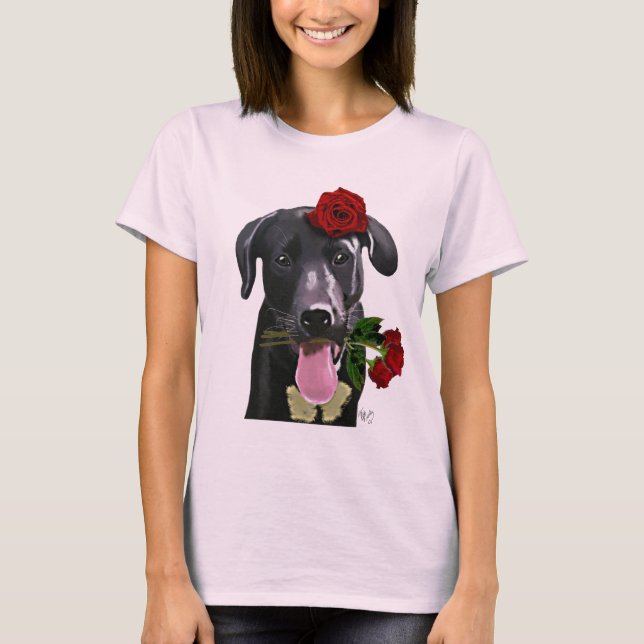 T-shirt Black Labrador avec Roses 2 (Devant)