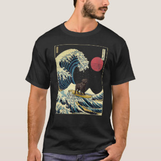 T-shirt Black Labrador Japonais Kanagawa Wave Funny Surf D