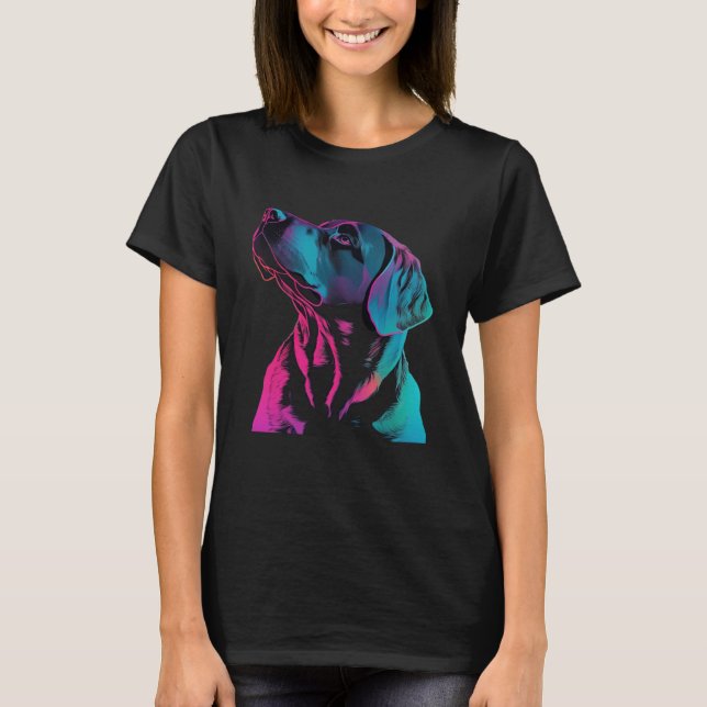 T-shirt Black Labrador Synthwave 80s Retrowave Aesthetic (Devant)