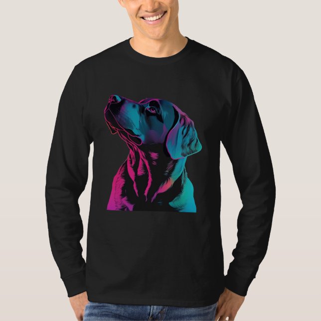 T-shirt Black Labrador Synthwave 80s Retrowave Aesthetic (Devant)