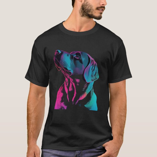 T-shirt Black Labrador Synthwave 80s Retrowave Aesthetic (Devant)