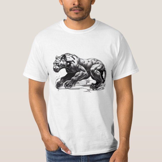 T - Shirt Black Leopard Design Angry Stalking (Vorderseite)