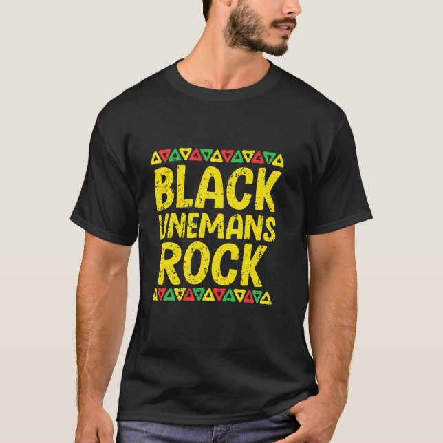 T-shirt Black Linemans Rock Kente Pride African American L (Devant)