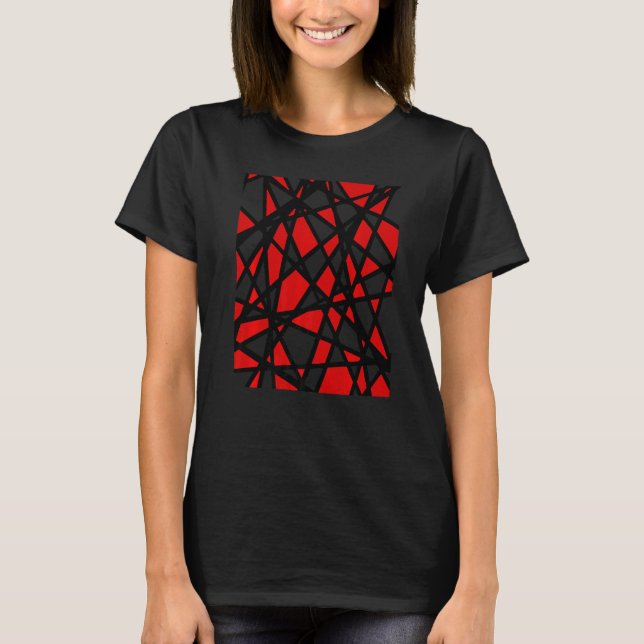 T-shirt Black Lines Create Irregular Shapes Red Accent Abs (Devant)